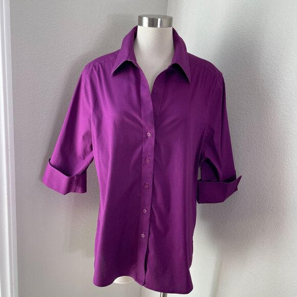 Foxcroft Womens Plus 18W Non Iron Button Up Shirt 3/4 Sleeve Blouse - Picture 1 of 8
